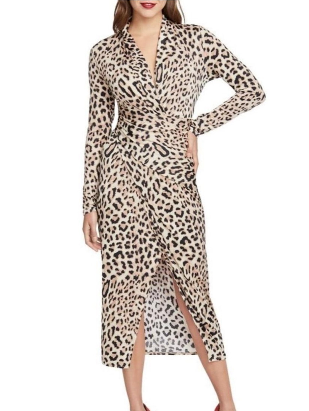 Rachel Roy Leopard Print Wrap Midi Dress Medium